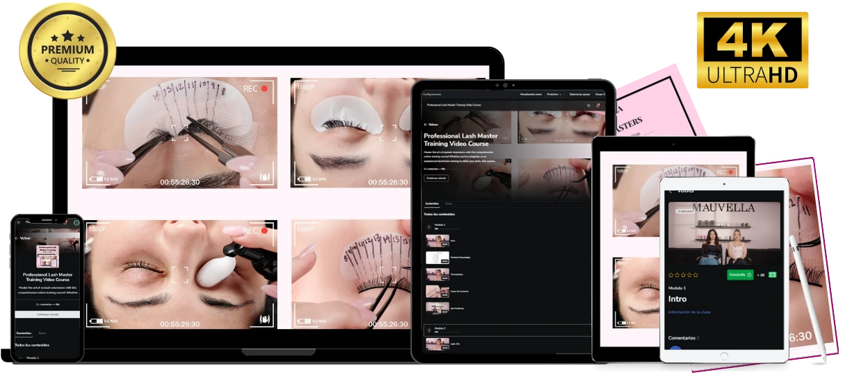Lash Extensions Master Course previewed on laptop, tablet and phone